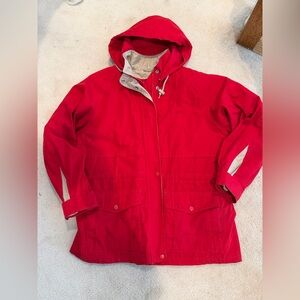 Vtg London Fog Red Hooded Jacket - Classic Utility Parka. Zip out lining Sz L